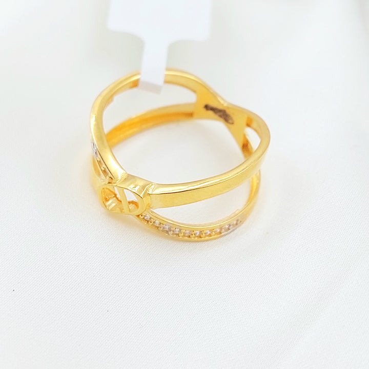 Zircon Studded X Style Ring Made of 21K Gold by Saeed Jewelry 