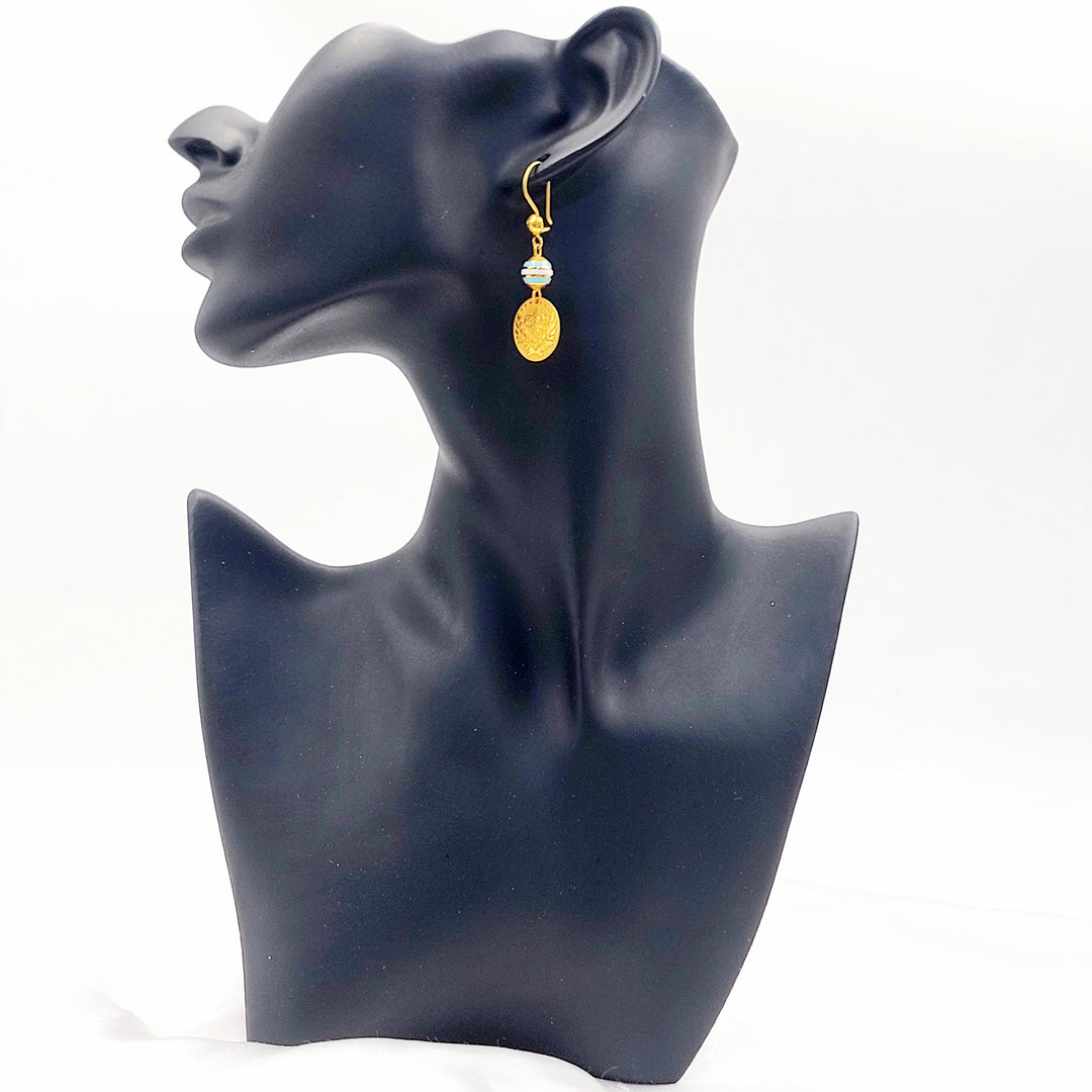 21K Gold Enamel Coin Drop Earrings