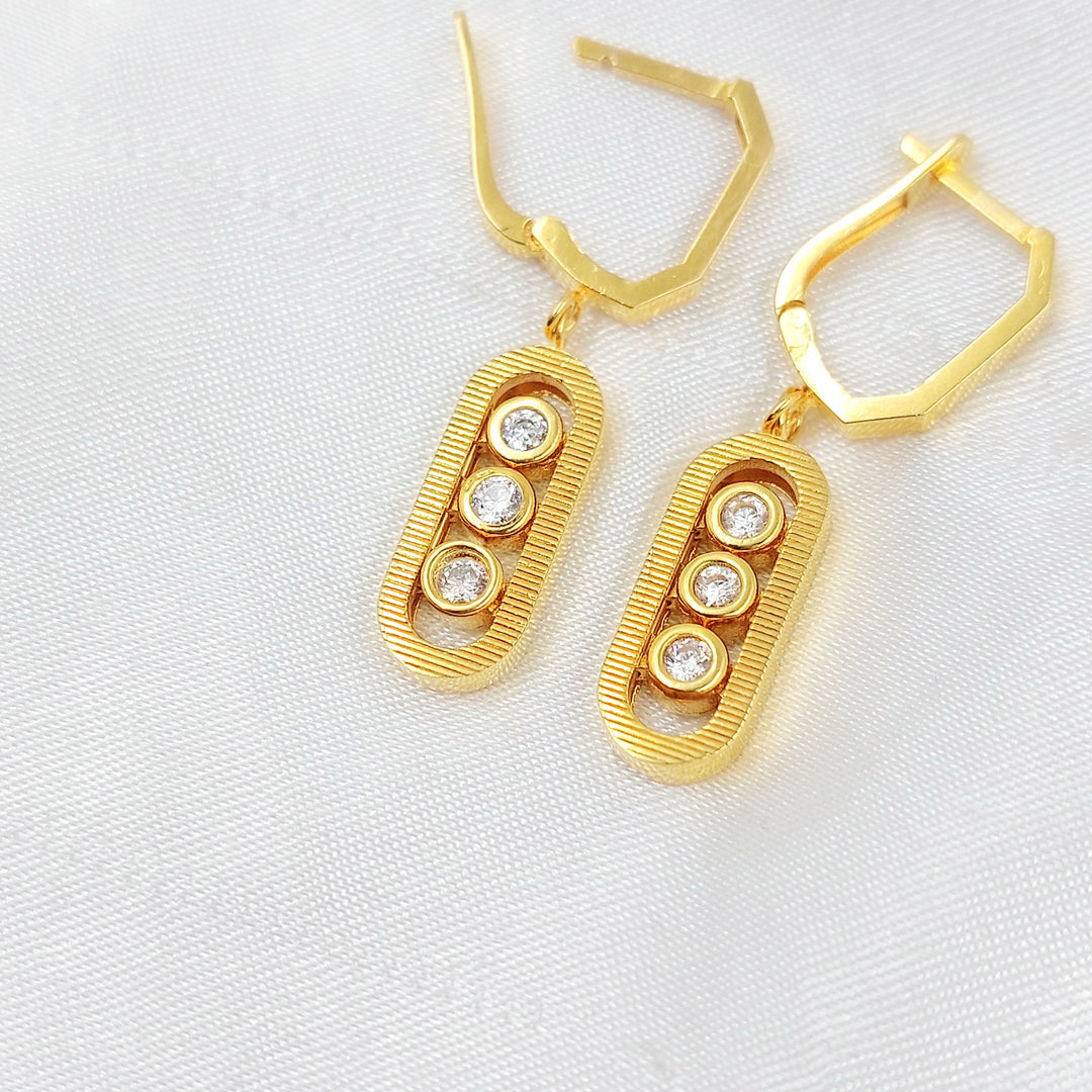 Zircon Studded Deluxe Earrings Made of 21K Gold by Saeed Jewelry 