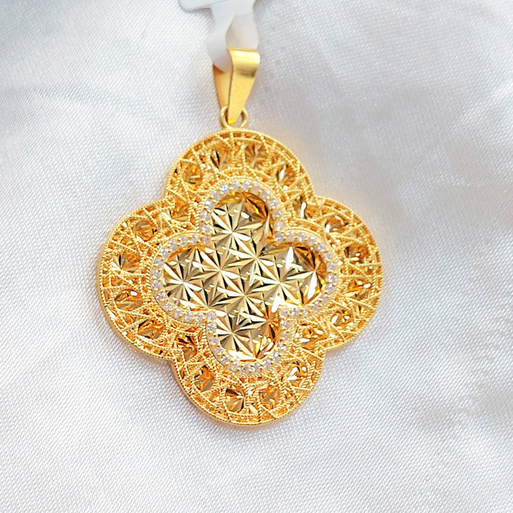 Zircon Studded Rose Pendant Made of 21K Gold by Saeed Jewelry 