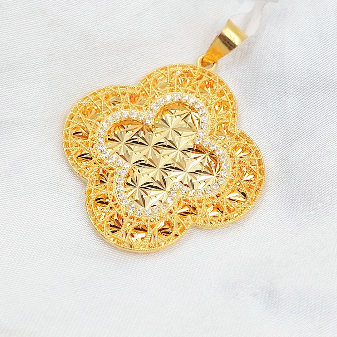 Zircon Studded Rose Pendant Made of 21K Gold by Saeed Jewelry 