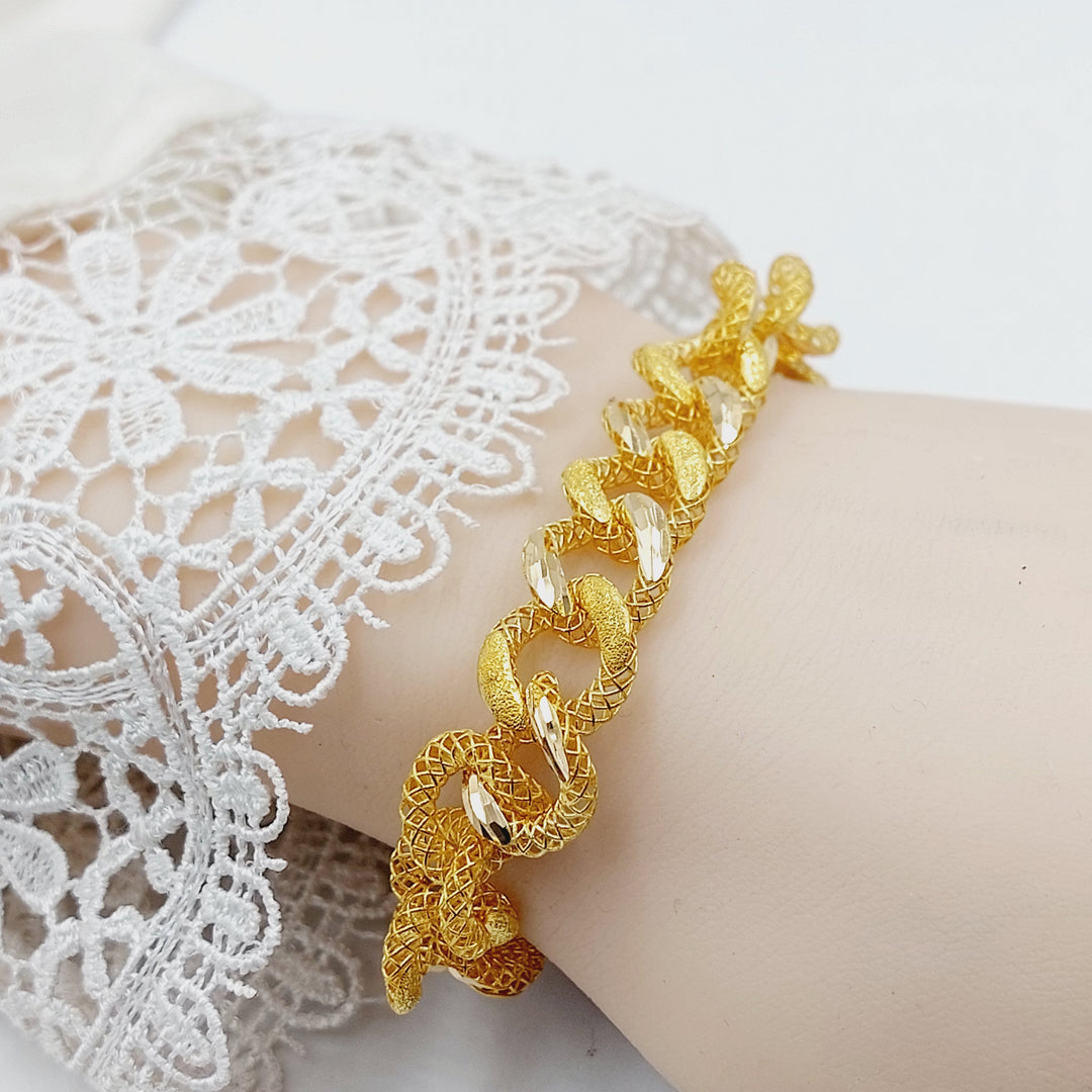 Engraved Cuban Links Bracelet Made of 21K Gold by Saeed Jewelry 