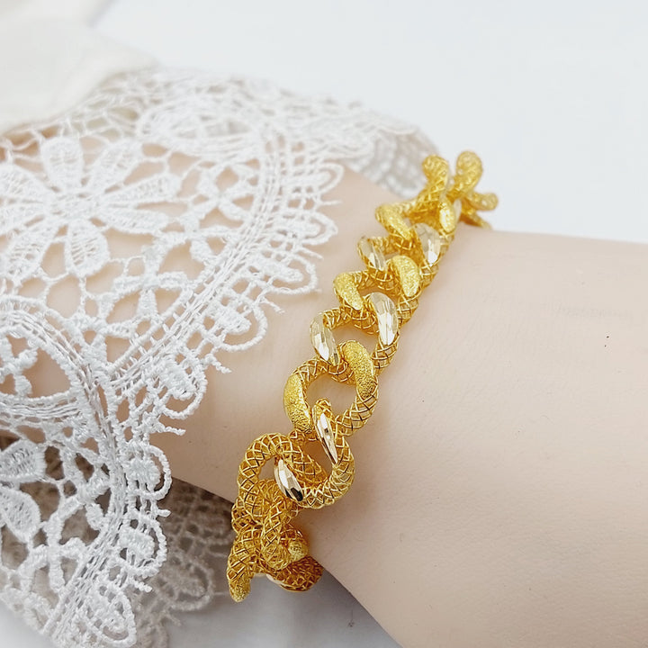 Engraved Cuban Links Bracelet Made of 21K Gold by Saeed Jewelry 