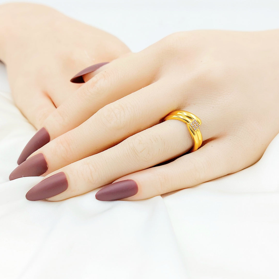 21K Gold Nail Ring with Clear Accents