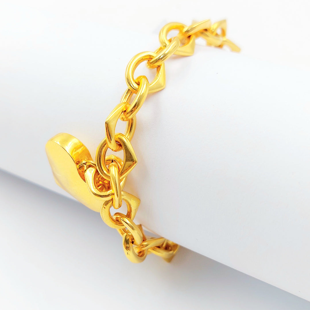 Heart Cuban Links Bracelet Made of 21K Gold by Saeed Jewelry 