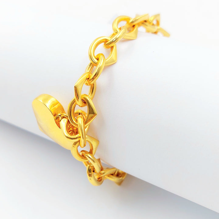 Heart Cuban Links Bracelet Made of 21K Gold by Saeed Jewelry 