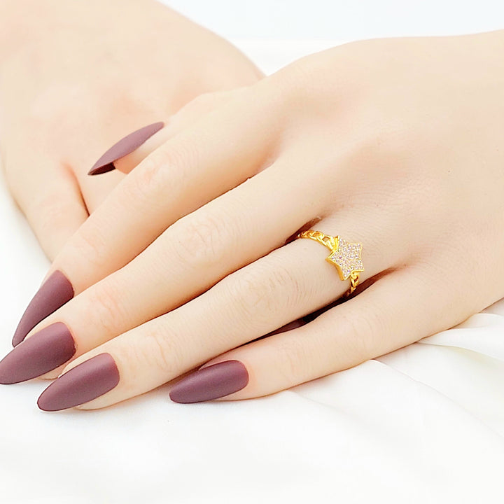 Zircon Studded Star Ring Made of 21K Gold by Saeed Jewelry 