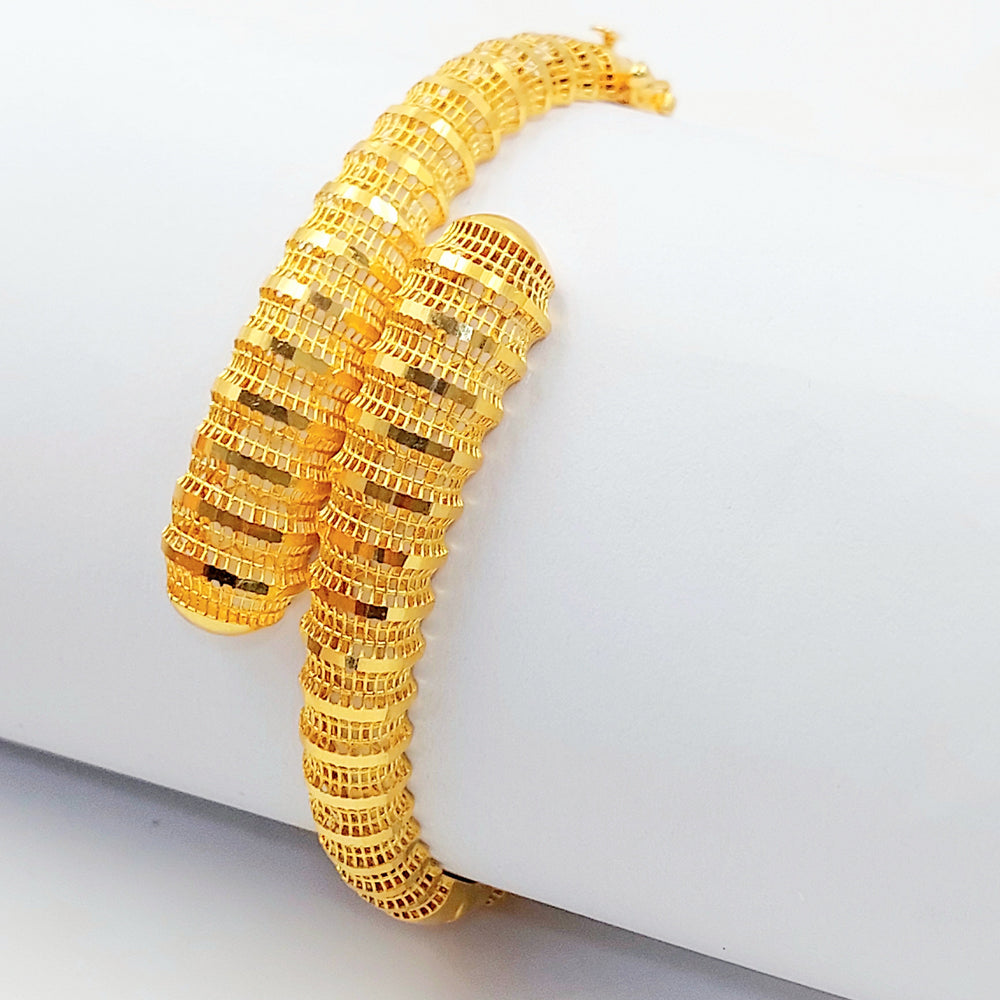 Balls Engraved Bangle Bracelet Made of 21K Gold by Saeed Jewelry 