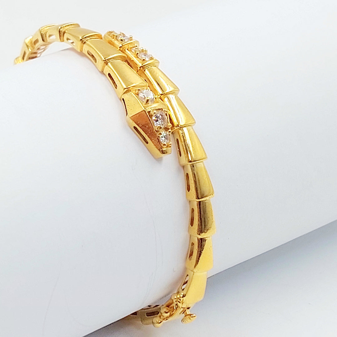 Zircon Studded Snake Bangle Bracelet Made of 21K Gold by Saeed Jewelry 