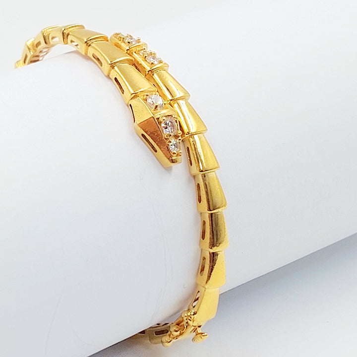 Zircon Studded Snake Bangle Bracelet Made of 21K Gold by Saeed Jewelry 