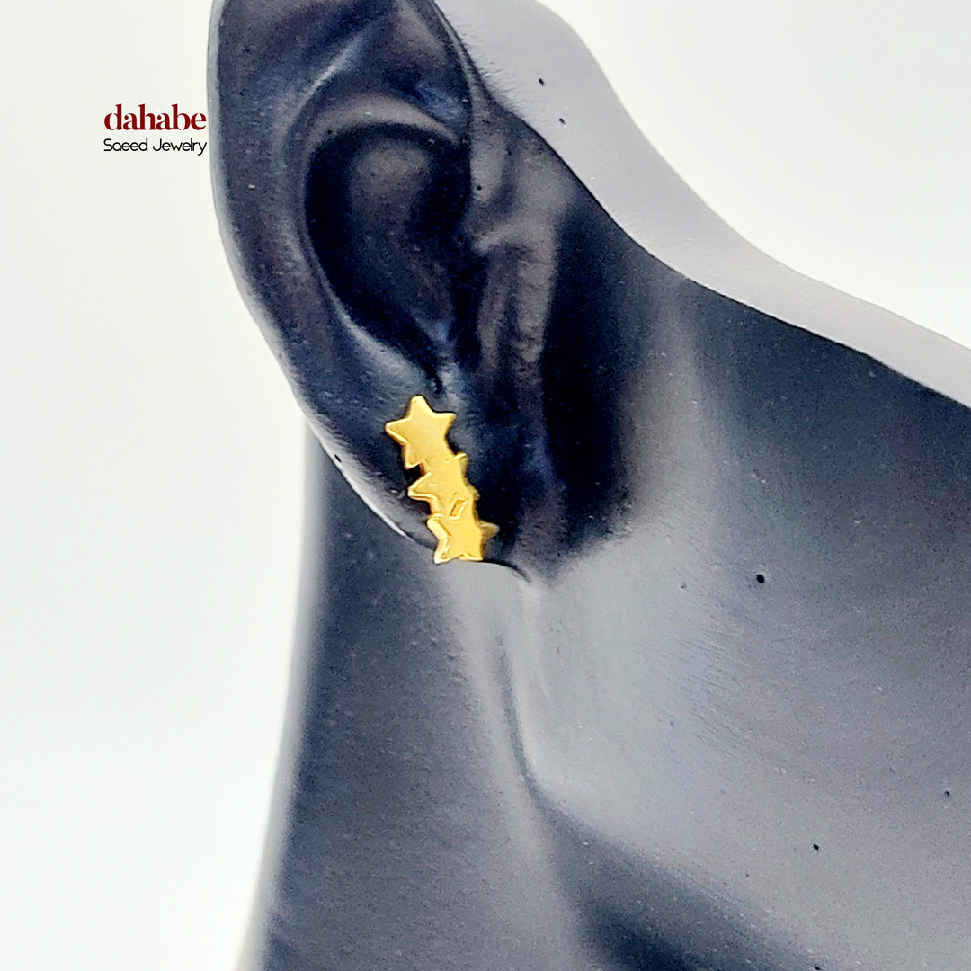 21K Gold Triple Star Stud Earrings