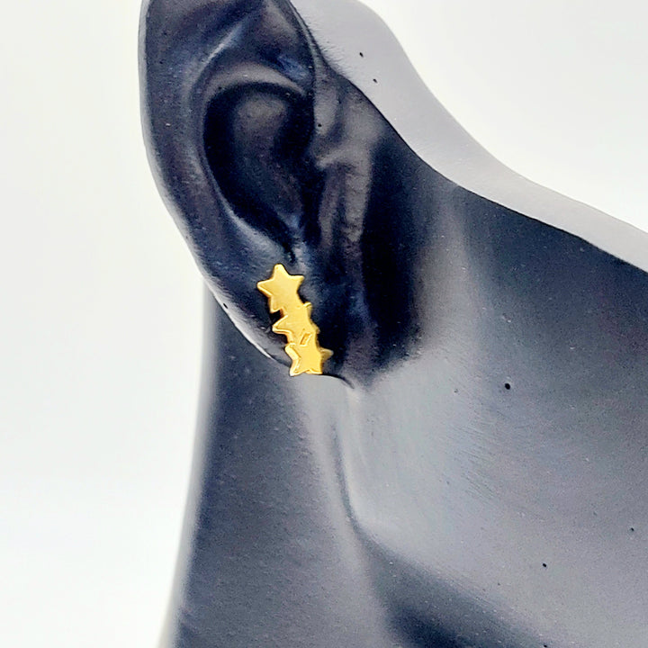 21K Gold Triple Star Stud Earrings