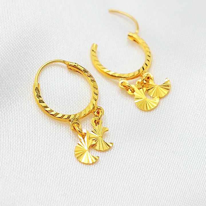 21K Gold Fan Charm Hoop Earrings