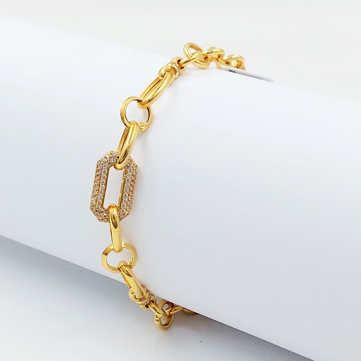 Zircon Studded Cuban Links Bracelet Made of 21K Gold by Saeed Jewelry 