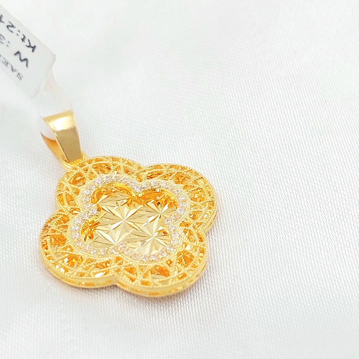 Zircon Studded Rose Pendant Made of 21K Gold by Saeed Jewelry 