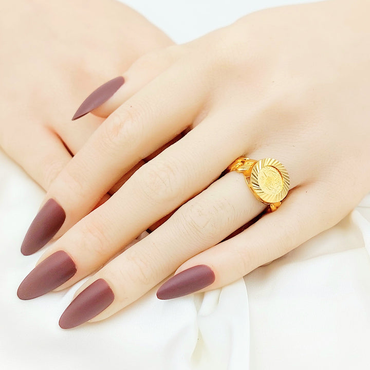 21K Gold Ottoman Coin-Inspired Ring with Red Accents