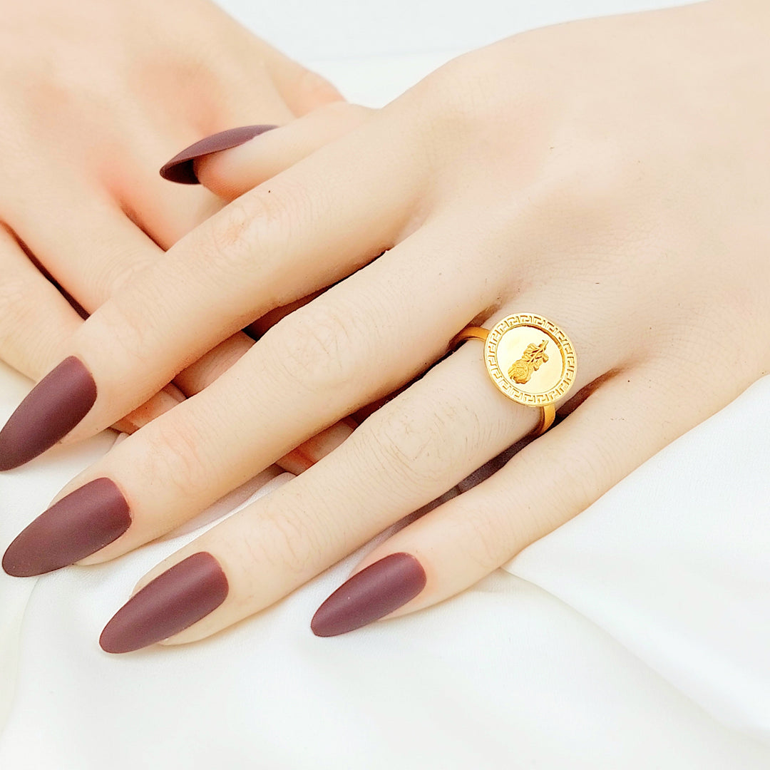 21K Gold Ottoman Coin-Inspired Ring with Red Accents