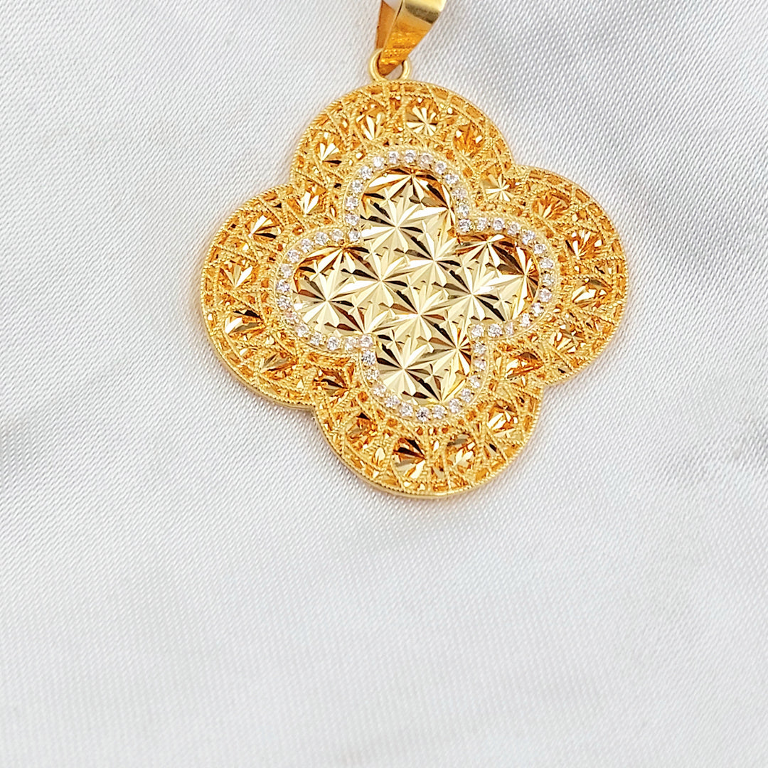 Zircon Studded Rose Pendant Made of 21K Gold by Saeed Jewelry 