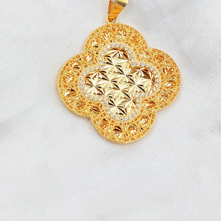 Zircon Studded Rose Pendant Made of 21K Gold by Saeed Jewelry 