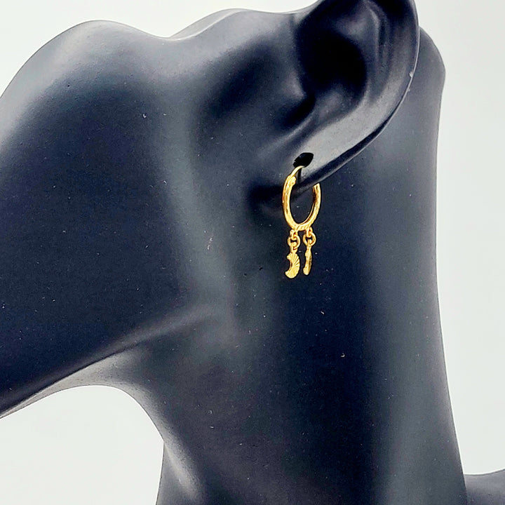 21K Gold Fan Charm Hoop Earrings