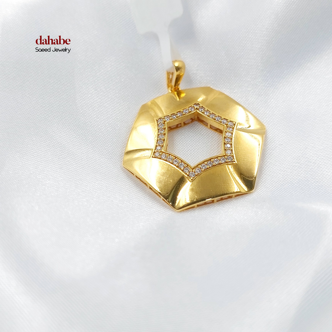 21K Gold Hexagon Zircon Pendant
