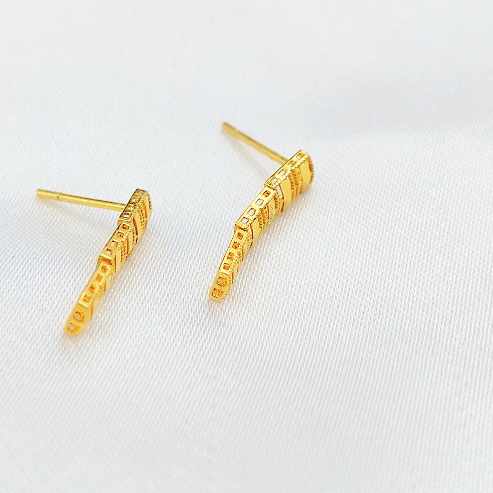 21K Gold Textured Bar Stud Earrings
