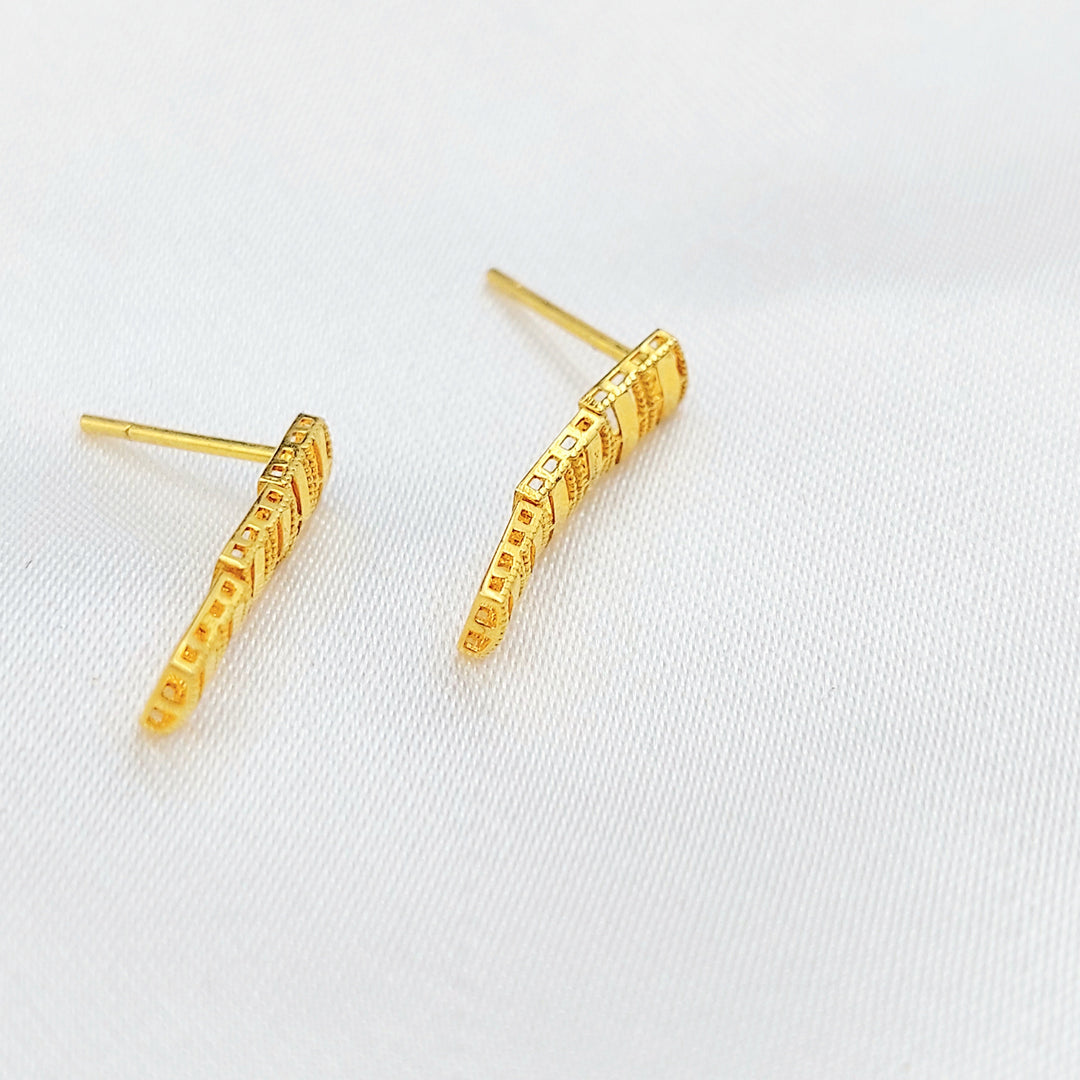 21K Gold Textured Bar Stud Earrings