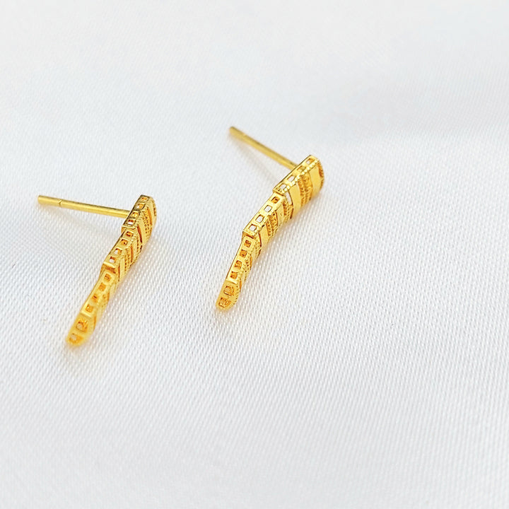 21K Gold Textured Bar Stud Earrings