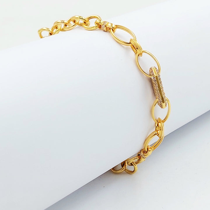 Zircon Studded Cuban Links Bracelet Made of 21K Gold by Saeed Jewelry 