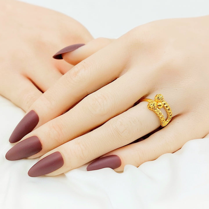 21K Gold Ball-End Textured Ring