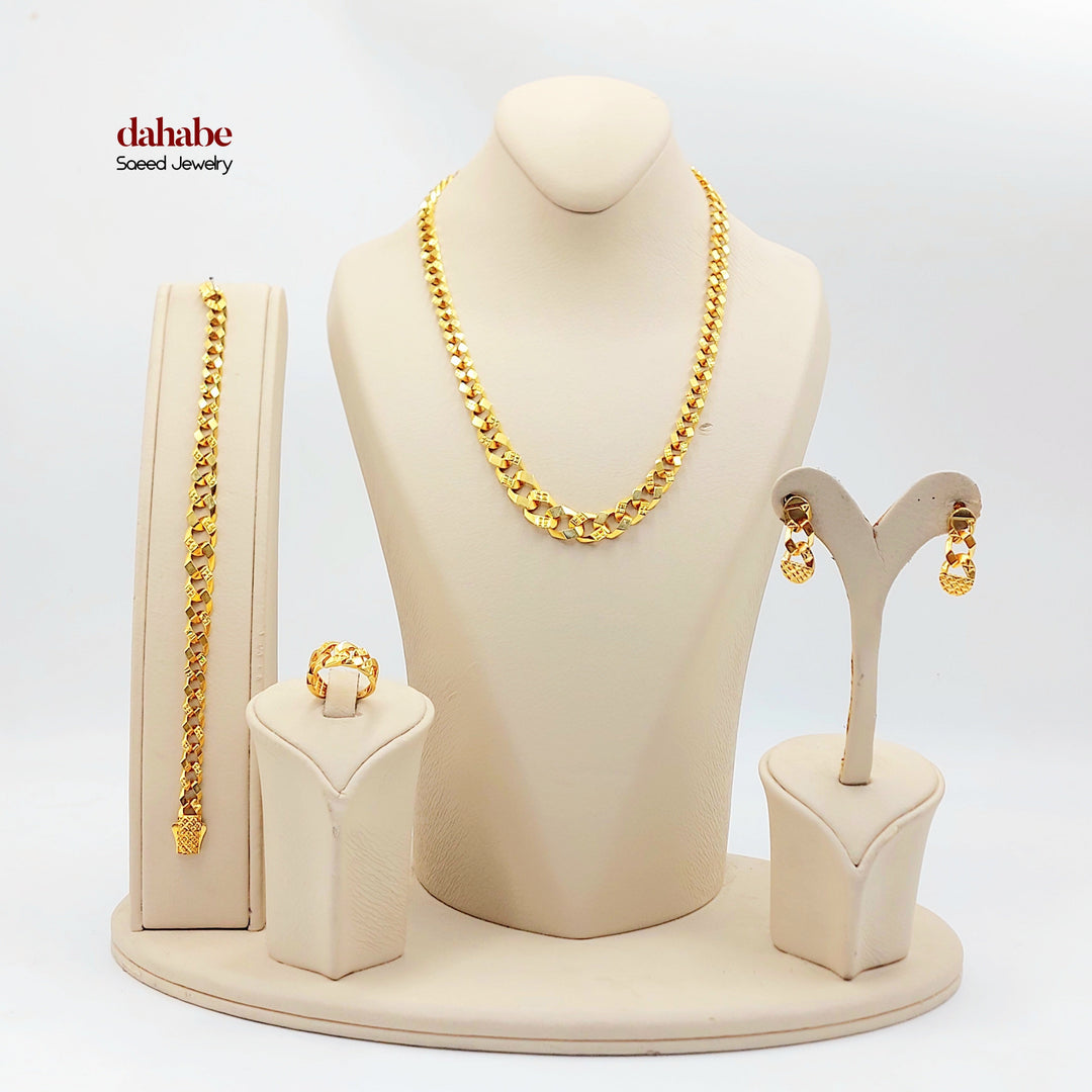 21K Gold Cuban Link Jewelry Set