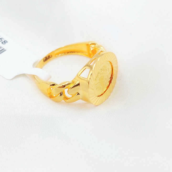 21K Gold Ottoman Coin-Inspired Ring with Red Accents