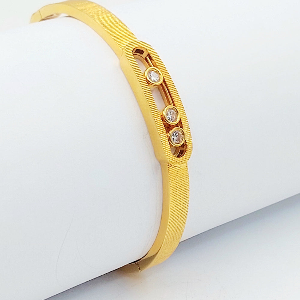 Zircon Studded Paperclip Bangle Bracelet Made of 21K Gold by Saeed Jewelry 