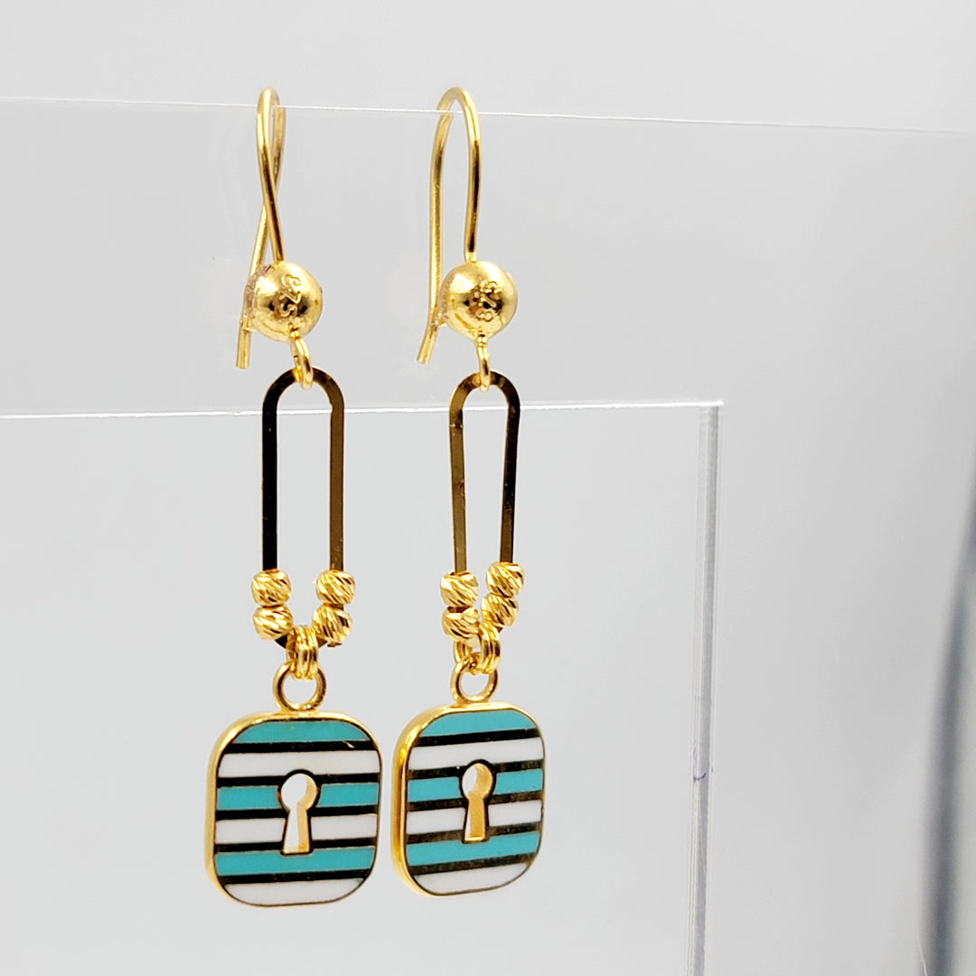 Enameled Lock Earrings Made of 21K Gold by Saeed Jewelry 