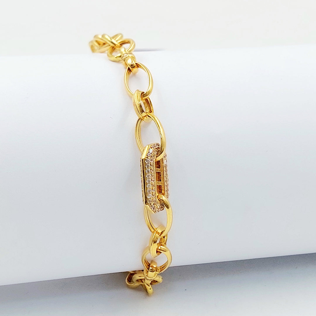 Zircon Studded Cuban Links Bracelet Made of 21K Gold by Saeed Jewelry 