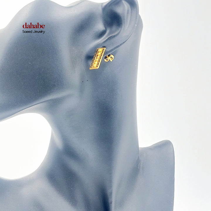 21K Gold Greek Key Ball Stud Earrings