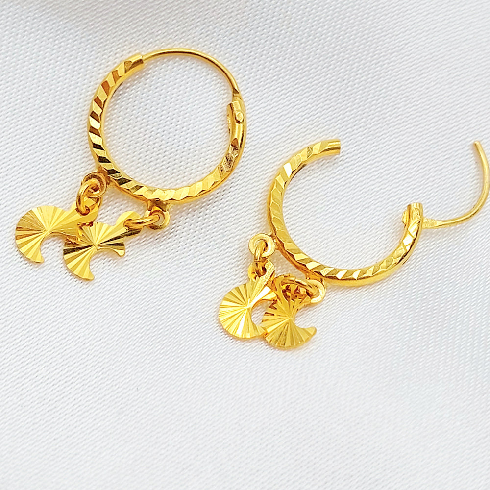 21K Gold Fan Charm Hoop Earrings