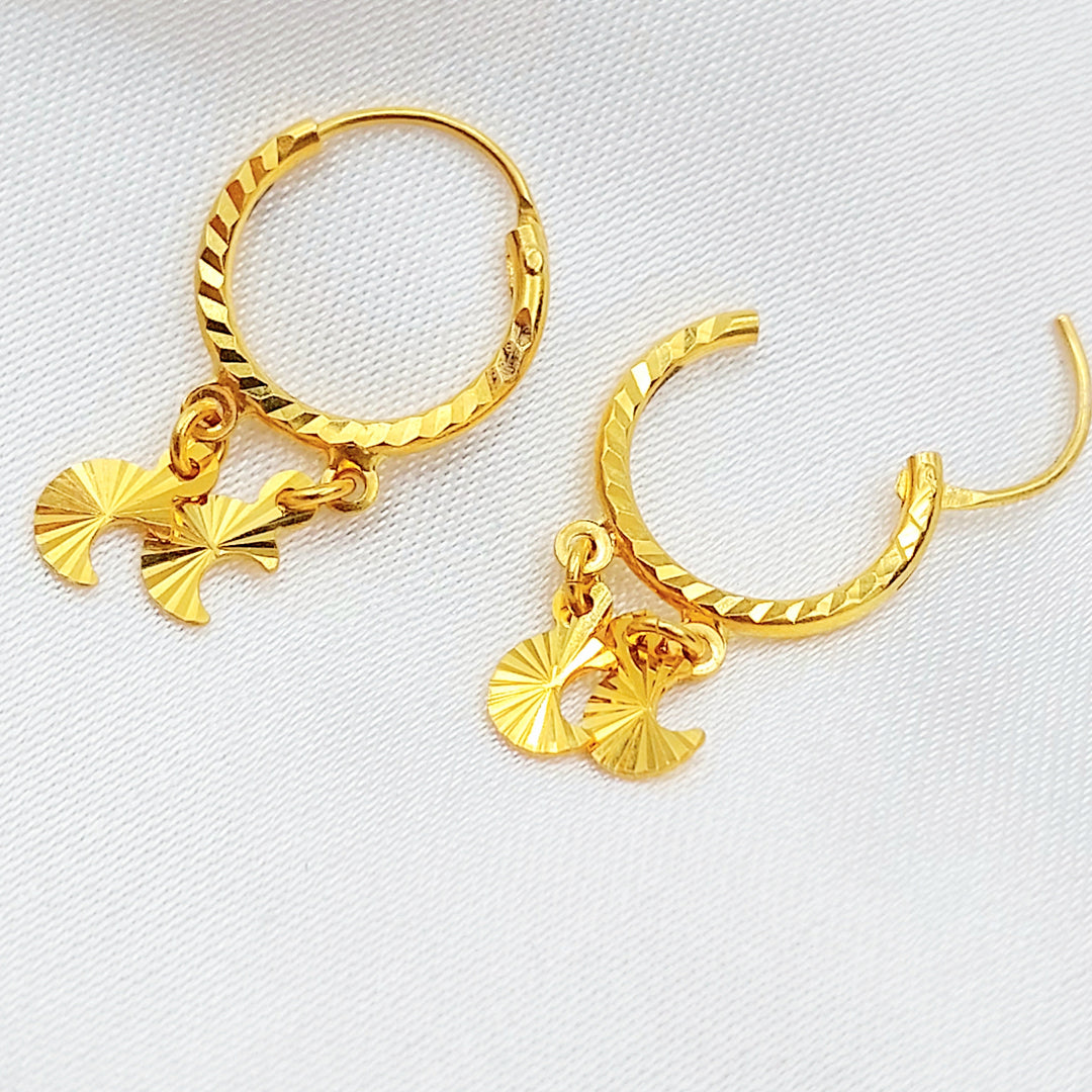 21K Gold Fan Charm Hoop Earrings