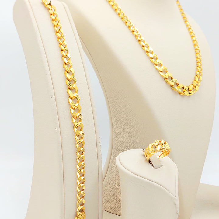 21K Gold Cuban Link Jewelry Set