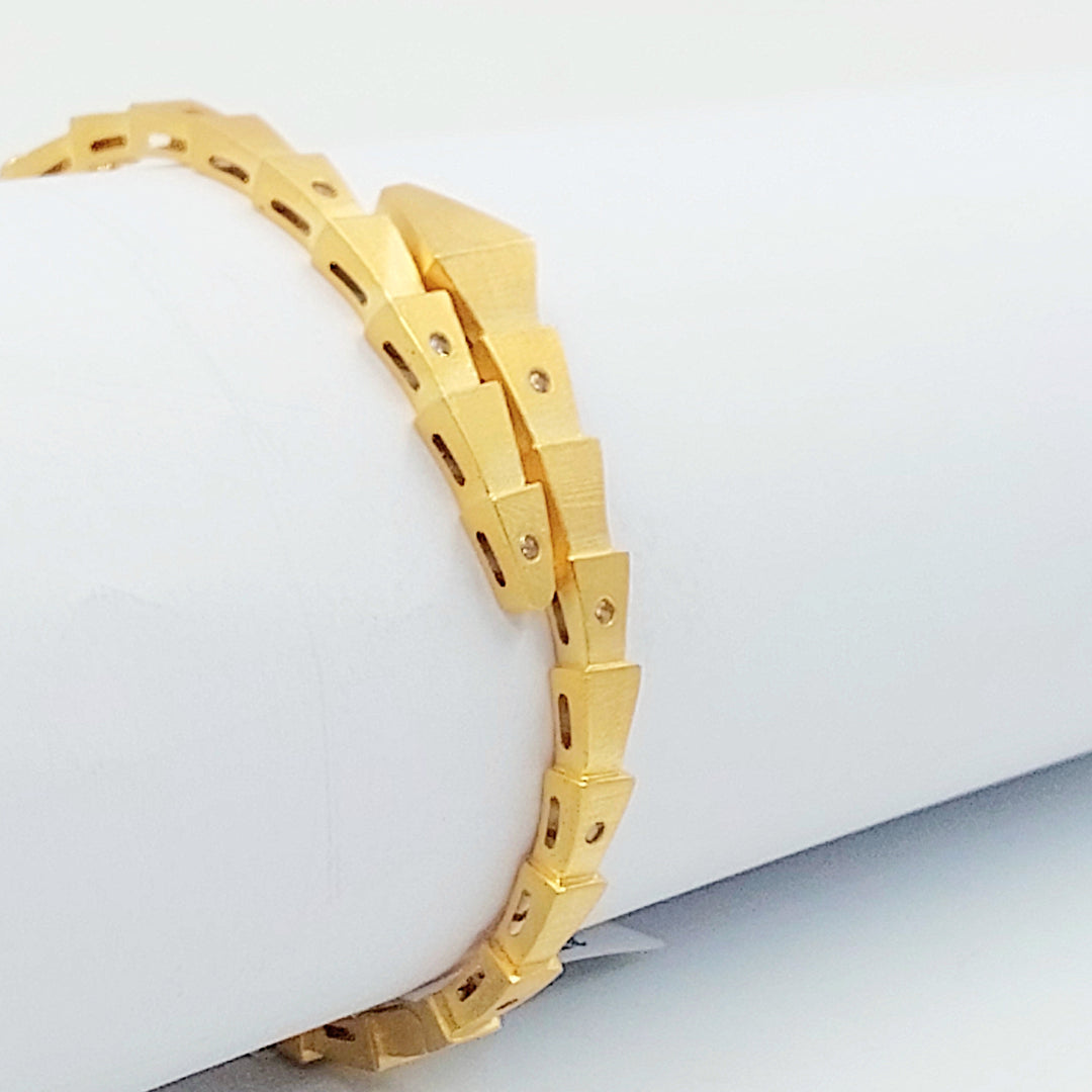 Zircon Studded Snake Bangle Bracelet Made of 21K Gold by Saeed Jewelry 