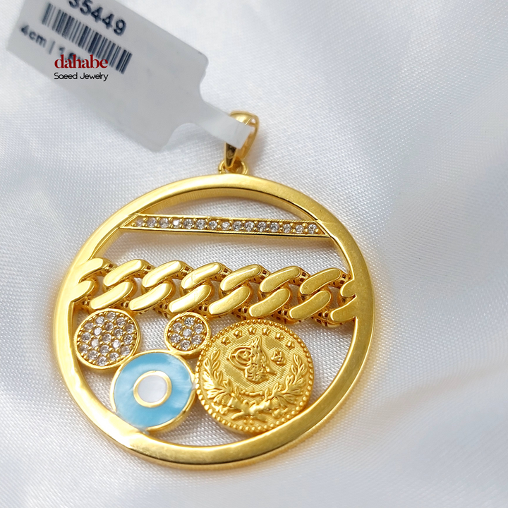 21K Gold Enameled Coin Frame Pendant