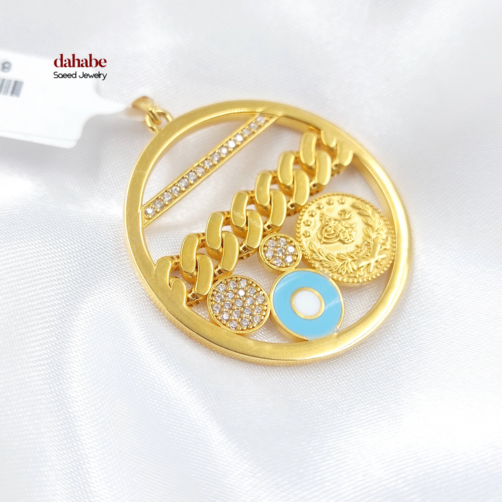 21K Gold Enameled Coin Frame Pendant