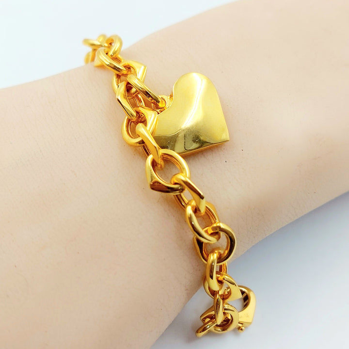 Heart Cuban Links Bracelet Made of 21K Gold by Saeed Jewelry 
