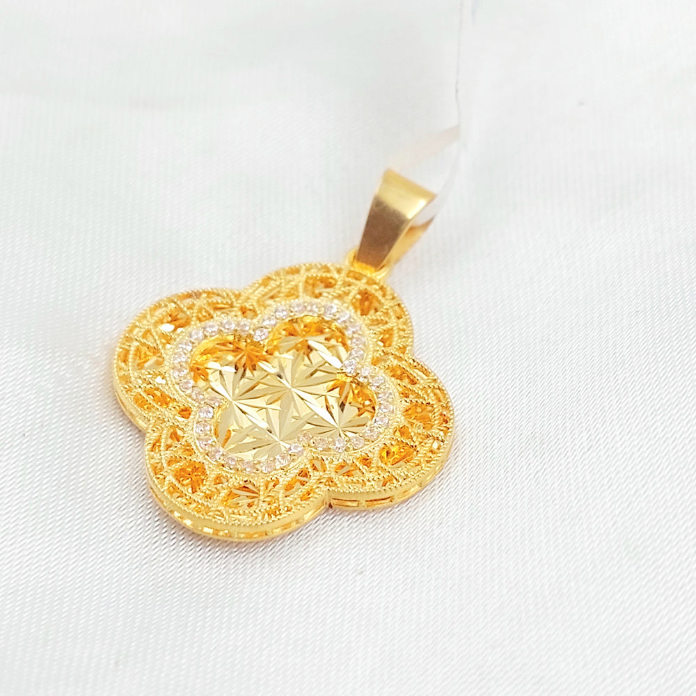 Zircon Studded Rose Pendant Made of 21K Gold by Saeed Jewelry 