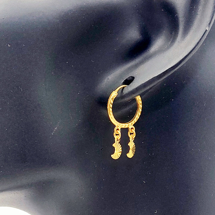 21K Gold Fan Charm Hoop Earrings