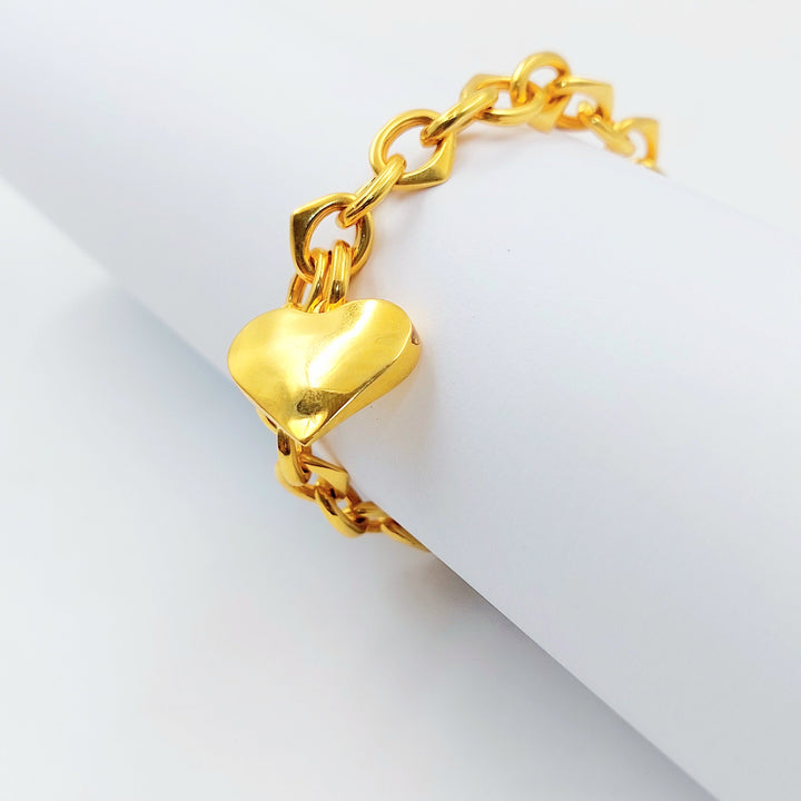 Heart Cuban Links Bracelet Made of 21K Gold by Saeed Jewelry 