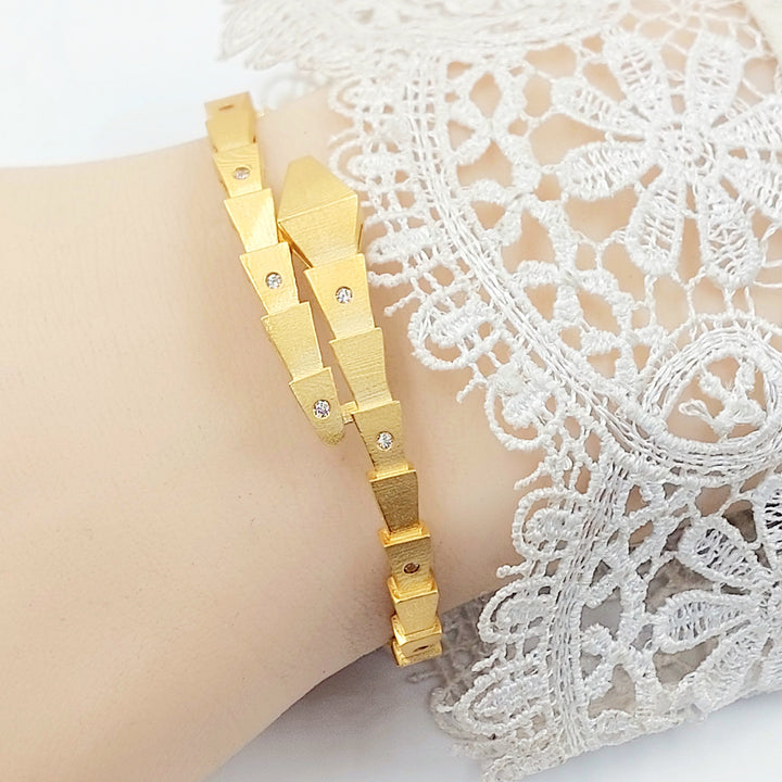 Zircon Studded Snake Bangle Bracelet Made of 21K Gold by Saeed Jewelry 