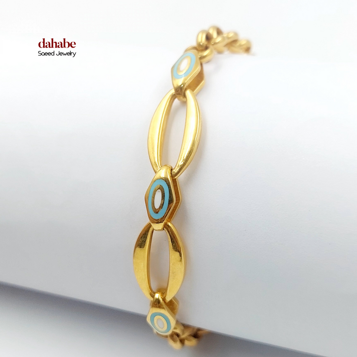 21K Gold Enameled Eye Link Bracelet