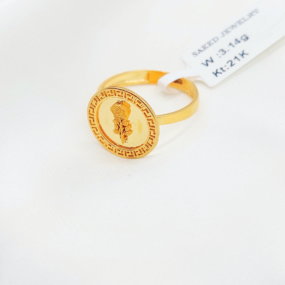 21K Gold Ottoman Coin-Inspired Ring with Red Accents