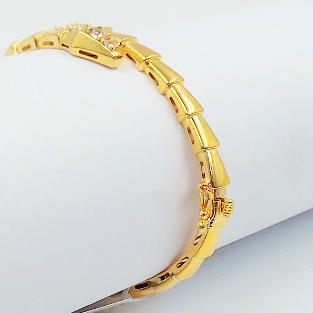 Zircon Studded Snake Bangle Bracelet Made of 21K Gold by Saeed Jewelry 